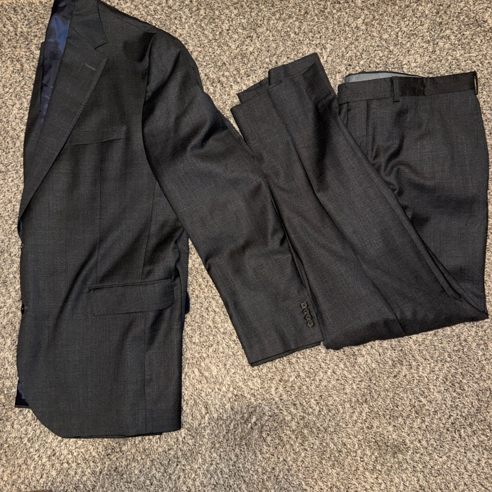 Cremieux Loro Piana Wool Suit 48L 40x32 Charcoal Grey 2-Piece Blazer Trousers